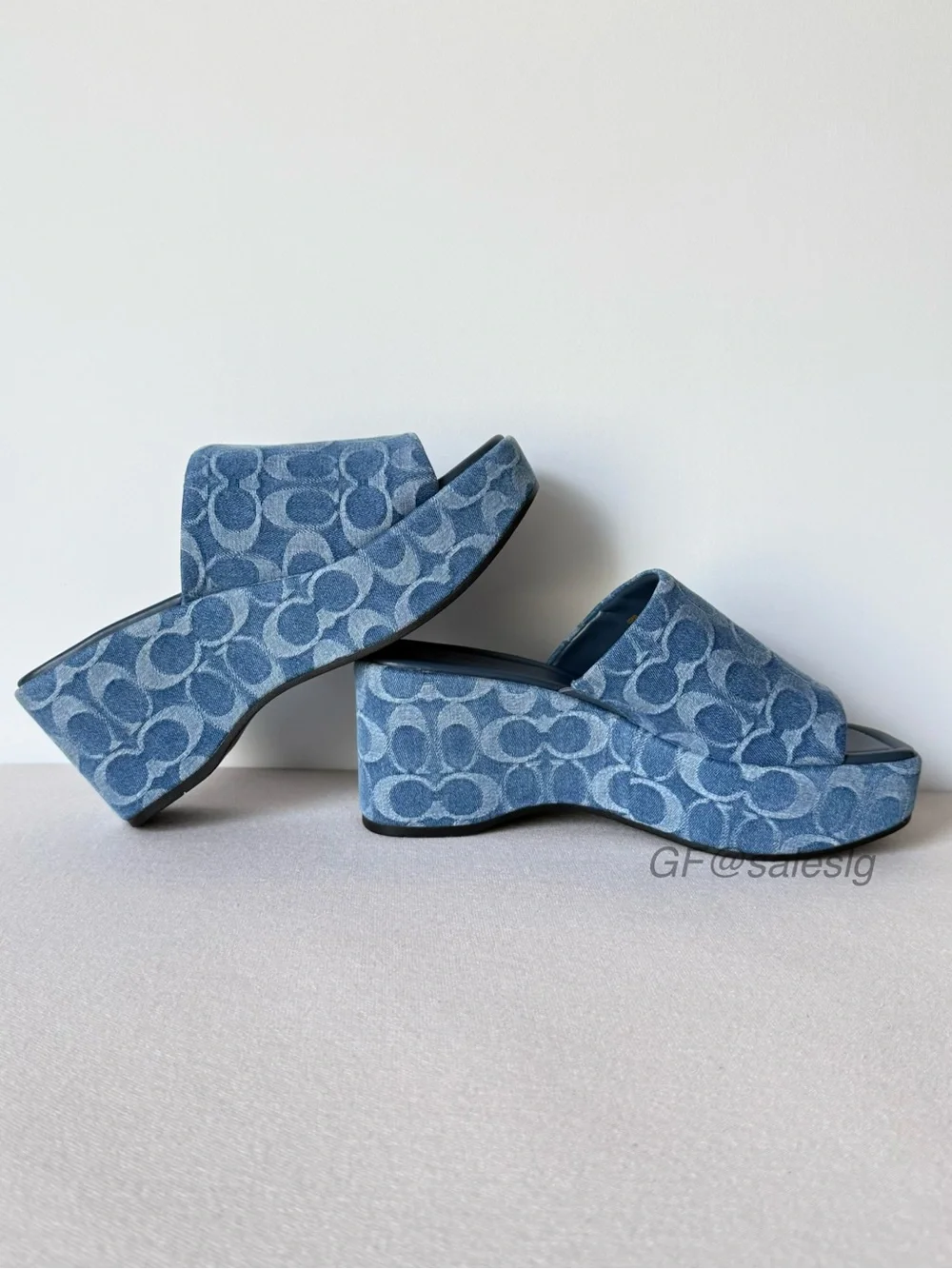 NWT Coach Phoebe Platform Sandal In Signature Denim Blue CDF69 Size 8B US